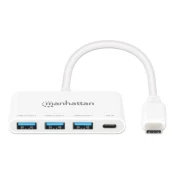 USB HUB MANHATTAN, 3-portni, USB-C na 3x USB-A, USB-C PD 100W, beli