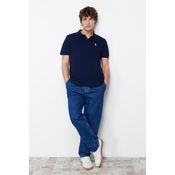 Trendyol Navy Blue Regular/Normal Fit Textured 100% Cotton Polo Neck T-shirt