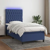 Greatstore Box spring postelja z vzmetnico LED modra 80x200 cm blago