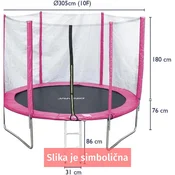 TRAMPOLIN z lestvijo 305 cm roza 60 vzmeti, 3 noge, max 150 kg - 8606036010024