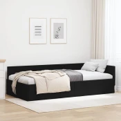 Kutni okvir kreveta s uzglavljem Crna 90 cm x 200 cm tkanina