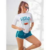 Resti Womens sports set with a t-shirt and shorts Hello Summer