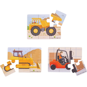 Bigjigs Toys Puzzle 3v1 Gradbeni stroji
