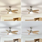 Lindby LED stropni ventilator Klasika, DC, tihi, 106 cm, CCT - Dnevna soba/jedilnica - bela, svetel les