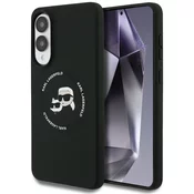 Ovitek Karl Lagerfeld silikonski ovitek Double Heads in Circle MagSafe za Samsung Galaxy S25 Edge črn (KLHMS25ESKCHTCK)