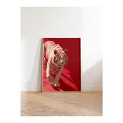 WallXpert uramljena slika 115262, beli tigar na crvenoj pozadini, 30 x 40 cm, ram u boji prirodnog drveta