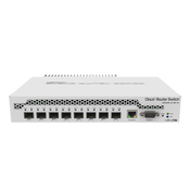 MikroTik Cloud Router switch 309-1G-8S+IN with Dual core 800MHz CPU, 512MB RAM, 1xGigabit LAN, 8 x SFP+ cages, RouterOS L5 or switchOS (dual boot), passive desktop case, rackmount ears, PSU (CRS309-1G-8S+IN)