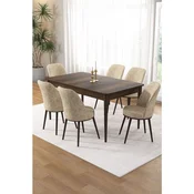 Hanah Home trpezarijski set Pir, sto i 6 stolica, ploca u dekoru drveta Baroque, krem tkanina Babyface