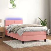 Krevet box spring s madracem LED ružicasti 100x200cm baršunasti
