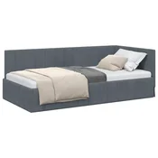 Vidaxl Kotna postelja z vzglavjem Temno siva 90 cm x 190 cm Žamet