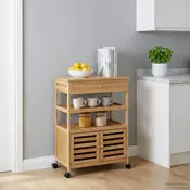 vidaXL Kuhinjski voziček s koleščki Naravna 59,5 x 36 x 82 cm Bambus