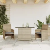 Vidaxl vidaXL 3-delni bistro komplet z blazinami, mešana bež barva, PE ratan