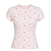 cfab Majica za spanje Soft Touch Jacquard Tee pastelno roza/češnjevo rdeča