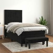 Greatstore Box spring postelja z vzmetnico črna 90x200 cm žamet