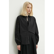 Pamucna košulja Sisley za žene, boja: crna, relaxed, s klasicnim ovratnikom