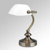 ORION Klasicna bankarska stolna lampa Zora sa staklenim sjenilom - Radna soba/ured - Anticki - starinski mesing, opal bijela - Metal