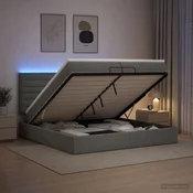vidaXL Otomanska postelja z vzmetnico in LED Temno siva 200 x 200 cm