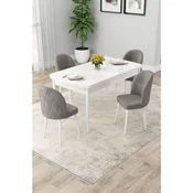 Hanah Home trpezarijski set Rut, sto na razvlacenje i 4 stolice, bela ploca, siva tkanina Babyface