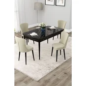 Hanah Home trpezarijski set Due, sto na razvlacenje i 4 stolice, ploca u dekoru crnog mermera, krem tkanina Babyface