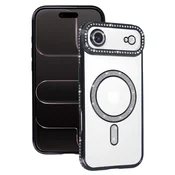 Silikonski ovitek Luxury MagSafe za iPhone 17 Air - prozorno črna z bleščicami