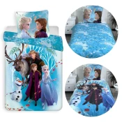 Disney DISNEY Frozen Modra DVOJNA otroška posteljnina z zadrgo, 100% BOMBAŽ 160x200+70x80 cm OEKO-TEX