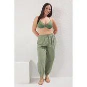 Trendyol Curve Khaki Pleated High Waist Carrot/Shalwar Beach Wear Plus Size Trousers