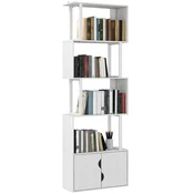 HOMCOM Knjižna polica s 5 policami, vertikalna prihranek prostora polica v obliki s z omarico z 2 vratoma, predelna polica za sobo, dnevno sobo, spalnico in pisarno, 60x23.8x179.2cm, bela