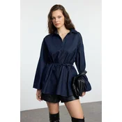 Trendyol Dark Blue Oversize Tie Denim Shirt