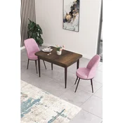 Hanah Home trpezarijski set Nil, sto i 2 stolice, ploca u dekoru drveta Baroque, roze tkanina Babyface