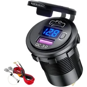 Vgrajen vodoodporen polnilnik z nadzorom napetosti, USB+USB-C, hitro polnjenje QuickCharge 3.0/PD30W