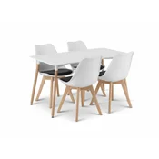 Jedilni set 1 + 4, bela miza ADRIA 120x80 cm + belo-črni stol BALI MARK z bukovimi nogami