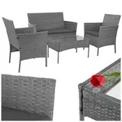 Gardlov vrtni set namještaja od technorattana – sofa, 2 stolice i stol sa staklom, tamno sivi