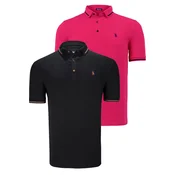 DOUBLE SET T8586 DEWBERRY MENS T-SHIRT-BLACK-FUCHSIA