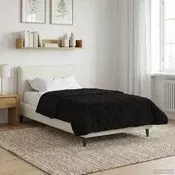 vidaXL Poletna odeja Črna 135 x 200 cm Mikrofibra in Teddy flis