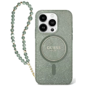 Guess GUHMP16LHGCRELSA iPhone 16 Pro 6.3 green hardcase IML Glitter With Pearl Strap MagSafe (GUHMP16LHGCRELSA)
