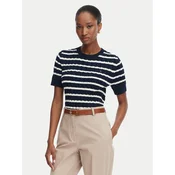 TOMMY HILFIGER Pulover Cable Short Sleeve  modra / bela