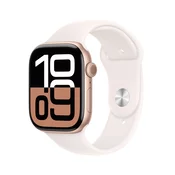 Apple Watch Series 10: GPS + Cellular, 46 mm, ohišje iz aluminija v rožnato zlati barvi, pašček Sport Band v barvi nežnega rdečila - S/M