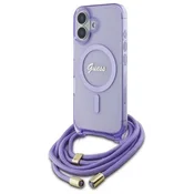 slomart Etui Guess Crossbody Cord Script MagSafe za iPhone 16 - vijolično