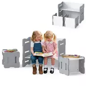 Northix Otroški 3-delni MDF set miza in stolčki sivo 68x39 cm zaobljeni