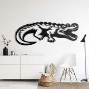 WallXpert metalni zidni ukras 5159, krokodil sa otvorenim celjustima, 24 x 60 cm, crni