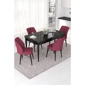 Hanah Home trpezarijski set Nef, sto na razvlacenje i 4 stolice, ploca u dekoru crnog mermera, bordo tkanina Jerry