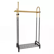 Northix Samostoječi garderobni regal z dvema palicama in kljukami, 101x40x179 cm, zlat črn