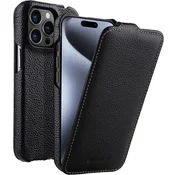 preklopni ovitek za iPhone 15 Pro, usnjen, preklopni, črn