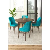Hanah Home Set Trpezarijski sto i 4 stolice, Tirkizno-braon