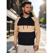 Bluza męska z kapturem w kamelowo-czarne paski Dstreet
