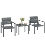 OUTSUNNY Komplet za bistro iz 3 kosov, komplet za vrt z 2 vrtnima stoloma iz HDPE, mizica, komplet mize in stolov za vrt iz kovine, za teraso in balkon, temno siva