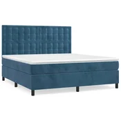 Vidaxl Box spring postelja z vzmetnico temno modra 180x200 cm žamet