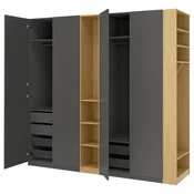 PAX/FORSAND Garderobni sestav, temno siva temno siva/imitacija hrasta, 255x60x236 cm