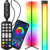 Retoo Kotna stoječa talna svetilka RGB LED z daljinskim upravljalnikom, aplikacijo in glasbenim senzorjem, 150 cm