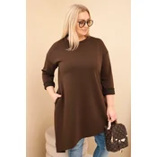 Kesi Włoski Plus Size womens dress made of viscose with a loose fit and long sleeves brown